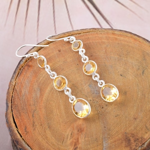 Citrine Earrings Yellow Gemstone Silver Jewelry Yellow Crystal Earrings For Her November Birthstone Dangle Earrings Anniversary Jewelry Gift