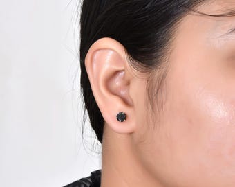 Schwarze Zirkonia Ohrringe, 925 Sterling Silber Ohrstecker Schmuck