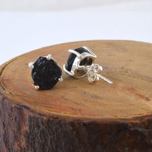 Small Raw Black Tourmaline Stud Earrings Gemstone Jewelry Minimalist Earrings Rough Healing Crystal Studs Birthstone Earrings Boho Jewelry