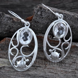 Crystal Quartz Silver Dangle Earrings Gemstone Jewelry Gift For Her Crystal Quartz Dangle Earrings Birthstone Earrings Mothers Day Gift