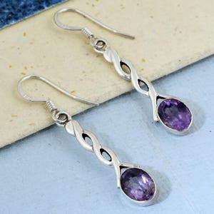 Purple Amethyst Crystal Gemstone Silver Earrings Designer Earrings For Her February Birthstone Earrings Handmade Silver Earrings Gift
