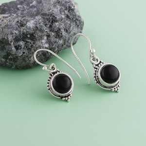 Black Onyx Gemstone Silver Dangle Earrings Oxidized Jewelry Gift Boho Black Onyx Earrings Dainty Black Onyx Earring July Birthstone Earrings