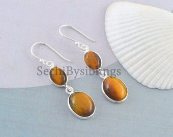 Natural Tiger Eye Dangle Earrings,  925 Sterling Silver Earring, Everyday Jewelry For women