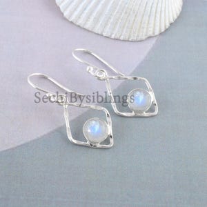 Rainbow Moonstone Gemstone Silver Earrings June Birthstone Jewelry Gift For Her Boho Moonstone Jewelry For Mom Handmade Blue Earrings