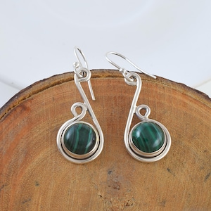 Green Malachite Dangle Earrings Silver Gemstone Jewelry Gift Mothers Day Gift May Birthstone Jewelry 925 Sterling Silver Earrings Malachite