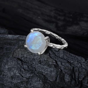 Rainbow Moonstone Rings 925 Sterling Silver Gemstone Jewelry Dainty Moonstone Ring Minimalist Ring 12 MM Round Moonstone Ring Solitaire Ring