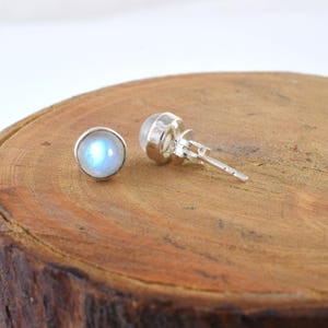 Dainty Silver Rainbow Moonstone Studs Earrings Gemstone Jewelry Gift Small Moonstone Earrings Mothers Day Gift Tiny Birthstone Earrings
