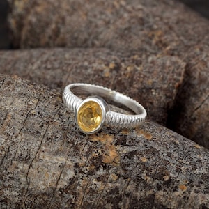 Yellow Citrine Gemstone Silver Ring Jewelry For Her 925 Sterling Silver Ring Citrine Birthstone Jewelry Mens Rings Christmas Gift For Her
