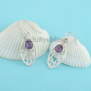 Amethyst Gemstone Silver Dangle Earrings Jewelry Birthday Gift Purple Crystal Earrings February Birthstone Jewelry Silver Amethyst Jewelry