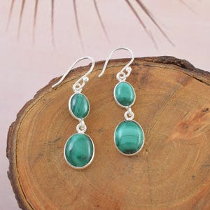 Malachite Earrings Silver Gemstone Jewelry Gift May Birthstone Jewelry 925 Sterling Silver Earrings Green Malachite Dangle Earrings
