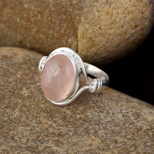 Natural Rose Quartz Ring, 925 Sterling Silver Ring, Rose Quartz Silver Statement Ring, Oval Bohemian Ring, Ring for Women, Gift For Her