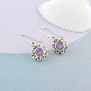 Amethyst Gemstone Silver Dangle Earrings Jewelry Gift Purple Amethyst Crystal Earrings Sterling Silver Earrings February Birthstone Jewelry