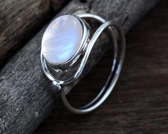 Blue Moonstone 925 Sterling Silver Ring, Boho Statement Ring, Birthstone Ring, Halloween Gift