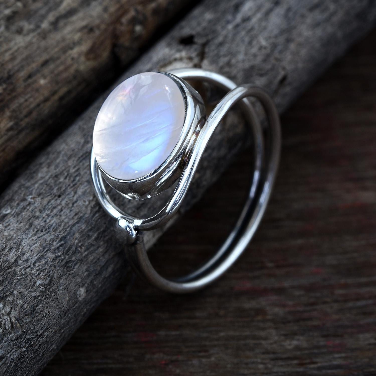 Blue Moonstone 925 Sterling Silver Ring, Boho Statement Ring
