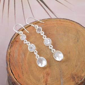 Crystal Quartz Gemstone Silver Earrings Jewelry Gift Birthstone Dangle Earrings Dainty 925 Sterling Silver Earrings Thanksgiving Gift