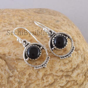 Black Onyx Gemstone Silver Earrings 925 Sterling Silver Jewelry Gift July Birthstone Earrings Black Onyx Earrings Dainty Gemstone Earrings