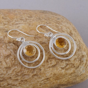 Yellow Citrine Gemstone Silver Crystal Earrings Jewelry Gift For Her November Birthstone Dangle Earrings Wedding/ Anniversary/ Birthday Gift