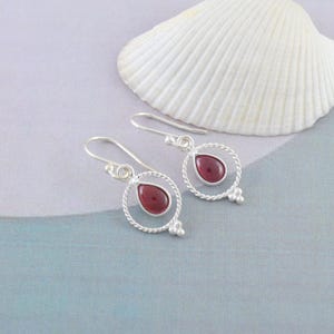 Red Garnet Crystal Earrings Silver Gemstone Teardrop Jewelry Gift 925 Sterling Silver Garnet Dangle Earrings January Birthstone Jewelry