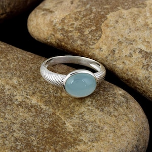 Aqua Chalcedony Gemstone Silver Ring 925 Sterling Silver Jewelry Birthstone Ring Blue Stone Ring Bridesmaids Gift Anniversary Jewelry