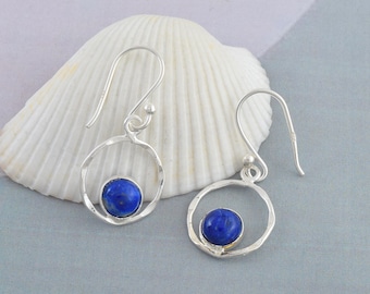 Lapis Lazuli Sterling Silver Dangle Earrings, Minimalist Jewelry
