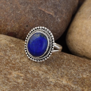 Lapis Lazuli Gemstone 925 Sterling Silver Ring Statement Jewelry Gift September Birthstone Jewelry Lapis Lazuli Silver Ring Birthday Gift