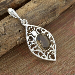 Smoky Quartz Gemstone Pendant 925 Sterling Silver Jewelry For Womens Smoky Quartz Pendant For Her Daily Wear Jewelry Gift Birthday Gift