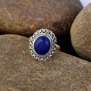 Blue Lapis Lazuli Gemstone Silver Ring Handmade 925 Sterling Silver Ring Lapis Lazuli Silver Ring Solid Silver Ring Boho Ring for Women