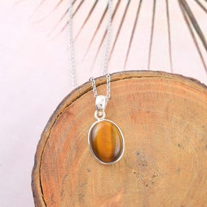 Tigers Eye Gemstone Silver Pendant Minimalist Tigers Eye Necklace Jewelry June Birthstone Jewelry Dainty Gemstone Pendant Gift