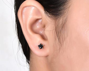 Pendientes de estrella con circonitas negras, plata de ley 925, joyería minimalista