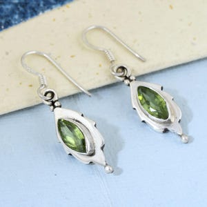 Peridot Dangle Earrings 925 Sterling Silver | Green Gemstone Drop Earrings | August Birthstone Jewelry | Boho Chic Handmade Gift
