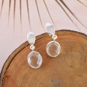 Dainty Crystal Quartz Silver Earrings Gemstone Jewelry Gift Birthstone Dangle Earrings 925 Sterling Silver Earrings Thanksgiving Gift