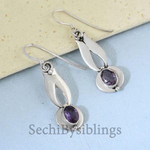 Amethyst Gemstone Silver Dangle Earrings Purple Crystal Jewelry Gift 925 Silver Earrings Boho Amethyst Earrings February Birthstone Jewelry