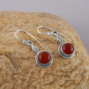 Karneol Edelstein Silber baumeln Ohrringe Schmuck Geschenk Boho Juli Birthstone Ohrringe Zierliche Hochzeitsschmuck Karneol Tropfen Ohrringe