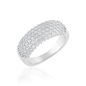 Half Eternity Wide Band Silver Ring 925 Sterling Silver Cubic Zirconia Jewelry CZ Diamond Wedding Band  Birthday/ Wedding Gift For Her/Women