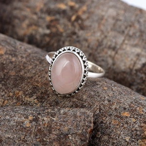 Genuine Rose Quartz Ring, 925 Sterling Silver Ring, Rose Quartz Silver Ring, Rose Quartz Statement Ring, Boho Silver Ring, Ring for Women