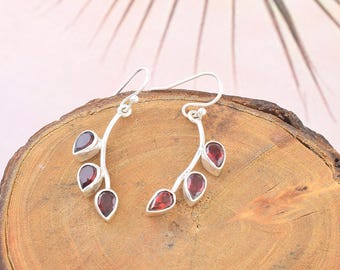 Boucle d'oreille pendante en argent sterling grenat faite main, boucle d'oreille avec pierres précieuses multiples pour femme cadeau