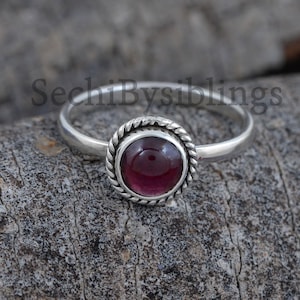 Red Garnet Ring 925 Sterling Silver Jewelry January Birthstone Round Gemstone Ring Stackable Ring Red Stone Ring Gift for Her