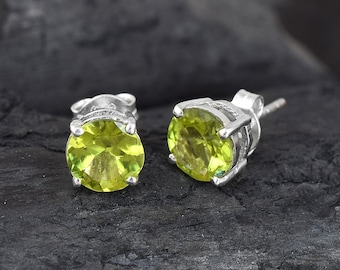 Peridot Stud Earrings, 925 Sterling Silver, August Birthstone, Minimalist Everyday Jewelry