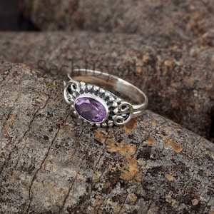 Amethyst Crystal Silver Rings Gemstone Jewelry Ring for Her 925 Sterling Silver Ring Oxidized Jewelry February Birthstone Ring Amethyst Ring