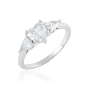 925 Sterling Silver Heart Ring CZ Diamond Crystal Jewelry Gift Engagement Ring Silver Cubic Zirconia Ring Wedding/Anniversary Gift Jewelry