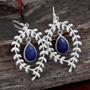 Lapis Lazuli Edelstein Silber baumeln Ohrringe für sie September Birthstone Schmuck 925 Sterling Silber Ohrringe Hochzeit Jahrestag Ohrringe