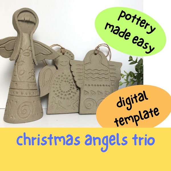 Ceramic Angels Trio Design Tutorial.  Easy Slab Pottery Template Project