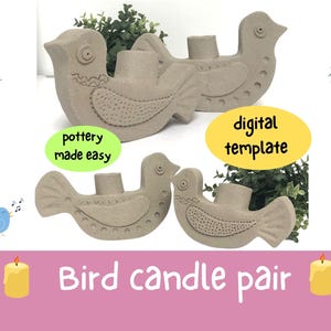 Plantilla para candelabros de cerámica con forma de pájaro del amor / Plantilla PDF para arcilla cocida y de secado al aire / Plantilla para candelabros de cerámica / Guías y videotutoriales