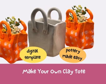 Clay Tote Bag Pottery Template | PDF Template for Air-Dry and Fired Clay | Ceramic Shopping Bag Template | Guides & Video Tutorial