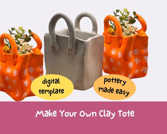 Clay Tote Bag Pottery Template | PDF Template for Air-Dry and Fired Clay | Ceramic Shopping Bag Template | Guides & Video Tutorial