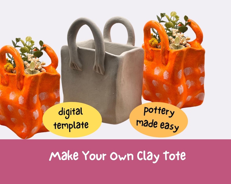 Clay Tote Bag Pottery Template | PDF Template for Air-Dry and Fired Clay | Ceramic Shopping Bag Template | Guides & Video Tutorial image 1
