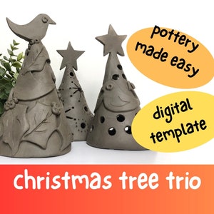 Keramik Weihnachtsbaum Trio Design Tutorial. Einfaches Slab Pottery Template-Projekt
