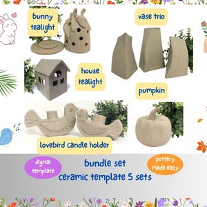 Pottery Template Bundle: 5 PDF Sets, Clay Hand-Building Projects | PDF Template for Air-Dry and Fired Clay | Guides & Video Tutorial
