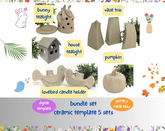 Pottery Template Bundle: 5 PDF-Sets, Clay Hand-Gebäude Projekte | PDF Vorlage für Air-Dry and Fired Clay | Anleitungen & Video Tutorial