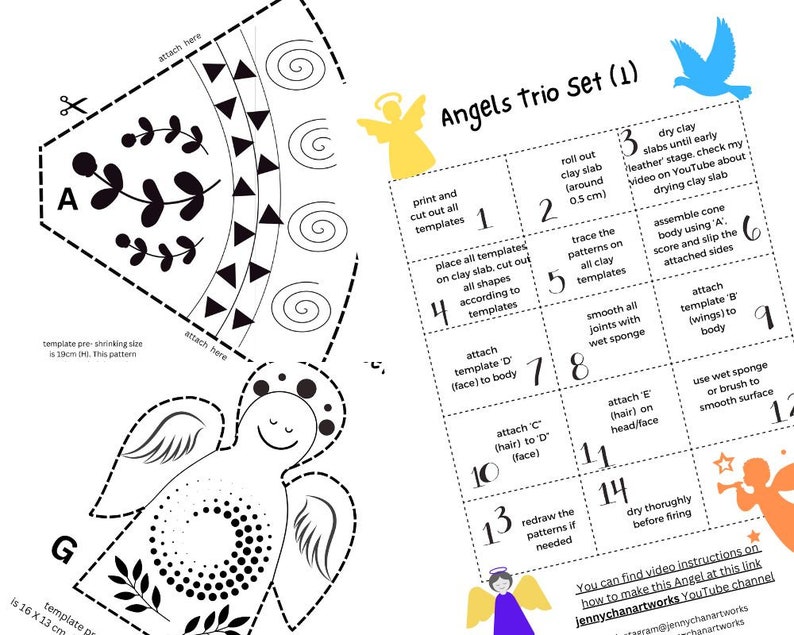 Ceramic Angels Trio Design Tutorial. Easy Slab Pottery Template Project image 2